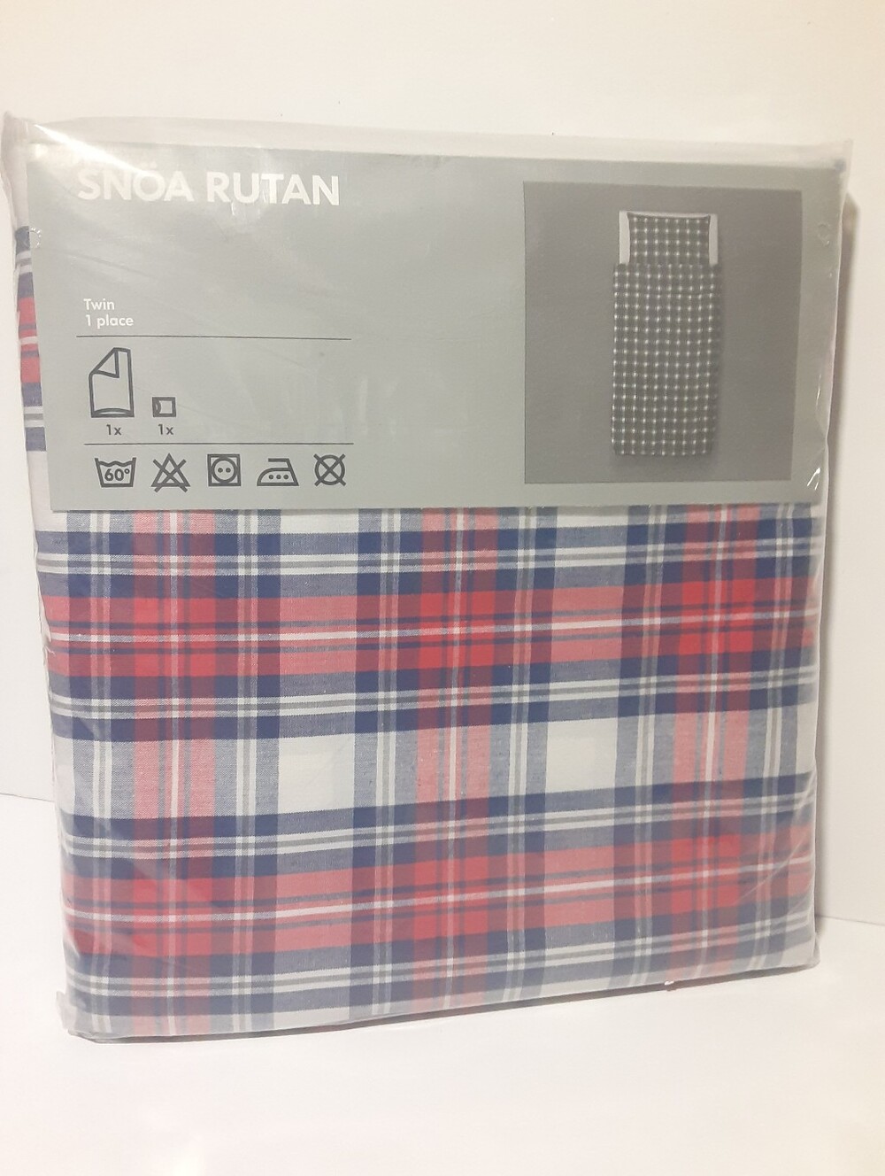 Vintage IKEA Snoa Rutan Plaid Duvet Cover & Pillow Case Twin Discontinued NEW